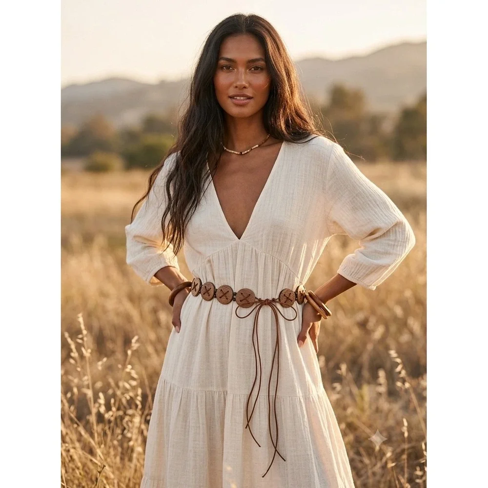 Coconut concho discs belt brown boho western artsy